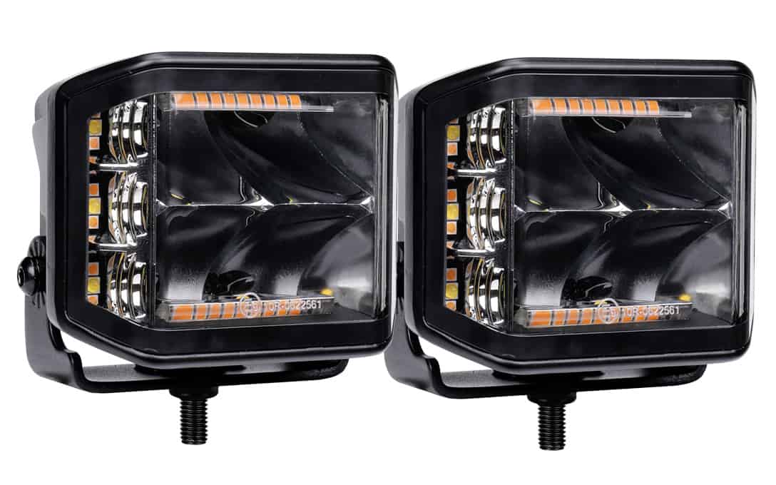 NightRider JET BLACK Side Shooter Light Kit with Amber Warning Light – ECE certified 